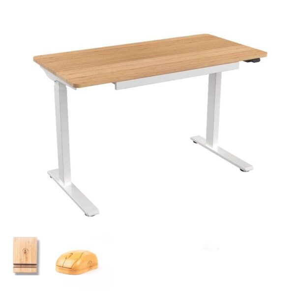 Electric Height Adjustable Bamboo Desk with Integrated Drawer Inc. Dock & Mouse
